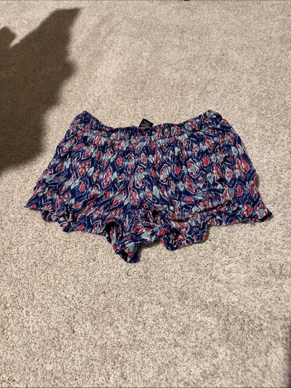 Angie Navy Floral Print Ruffle Hem Athletic Shorts